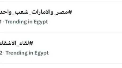 «مصر والإمارات شعب واحد».. هاشتاج يتصدر الأكثر تداولا على موقع «إكس»